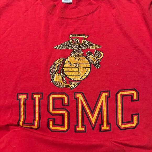 Red vintage USMC graphic tee made in USA single stitch XL - Picture 5 of 6